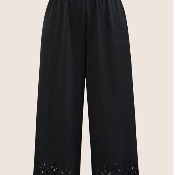 BloomChic Plus Size Laser Cut Elastic Waist Wide Leg Pants - Picture 4 of 4